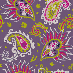 Blooming flowers, paisley decoration print vector