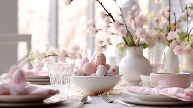 Easter holiday table setting with flowers