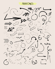 Fototapeta na wymiar Collection of arrows doodles. Editable vector illustration.