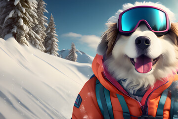 A dog in a ski suit and ski boarder. Generative AI
