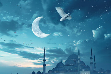 ramadan Kareem, Ramadan crescent moon, Eid Mubarak Islamic festival social media banner and Eid Mubarak Post Template, islam