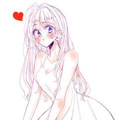 ロングヘアのセクシーな女性　恋　線画