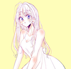 ロングヘアのセクシーな女性　線画