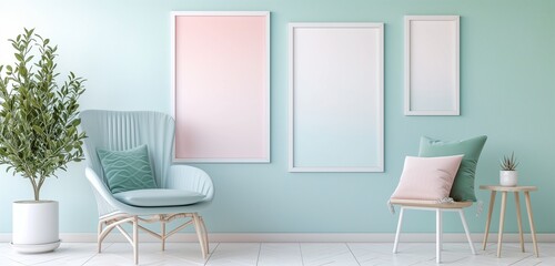 Fototapeta na wymiar A series of empty frame mockups with a soft, pastel ombre border, creating a soothing effect in a calm space.