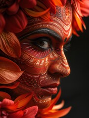 Makeup Theyyam ritual art from kerala. Theyyam traditional dance face on black background. ai generated