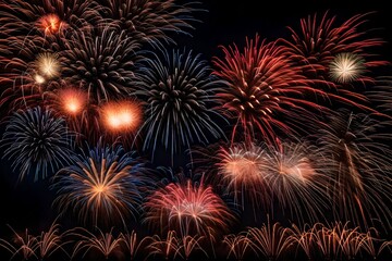 A mesmerizing fireworks display lighting up the night sky, forming intricate patterns in high-definition brilliance