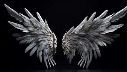 angel wings isolated on black - obrazy, fototapety, plakaty