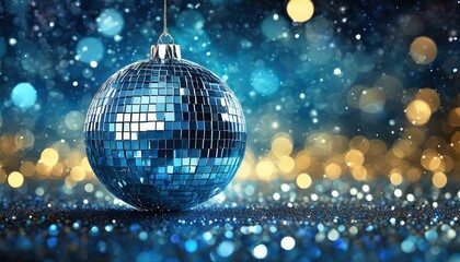 Fototapeta na wymiar disco ball with lights, Disco ball Blue glitter defocused abstract twinkly lights grunge background, Ai Generate 