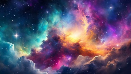 Obraz premium background with space, Colorful space galaxy cloud nebula. Stary night cosmos. Universe science astronomy. Supernova background wallpaper, Ai Generate
