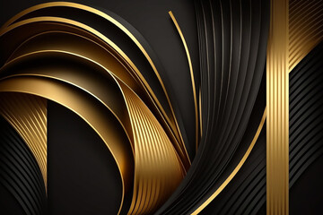 Elegant white overlap brown shade background with line golden elements and white and gold ribbons template. AI generated