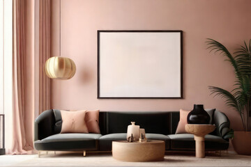 Contemporary frame mockup  Comfort Interior Design Concept with Sofa 
