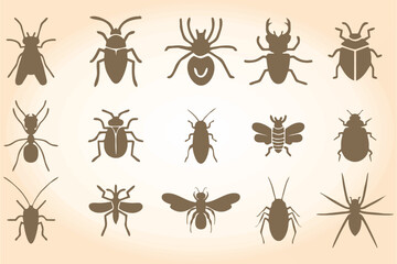 Pests and insect icons. Vector editable insect icons like beetle, butterfly, ant, caterpillar, dragonfly, fly, honey, bee and many more for insect killing pesticide products. eps 10.