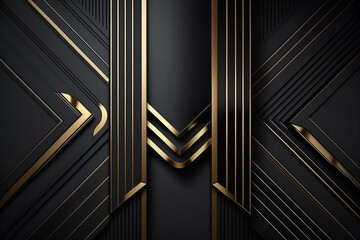 Empty black and gold podium luxury background on black carpet background, Abstract black and gold...