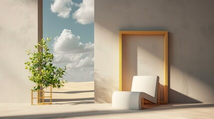 3D render surreal landscape, Zen Moment, Tranquility in the Desert