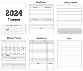 Editable 2024 Daily Weekly and Monthly Planner Kdp Interior printable template Design.