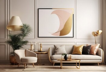 Contemporary frame mockup  Comfort Interior Design Concept with Sofa 