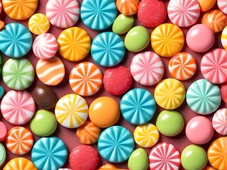 Fototapeta na wymiar Colorful candies textured background. flat lay candy.