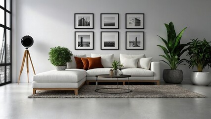 Furniture, pillows, sofa in a white room