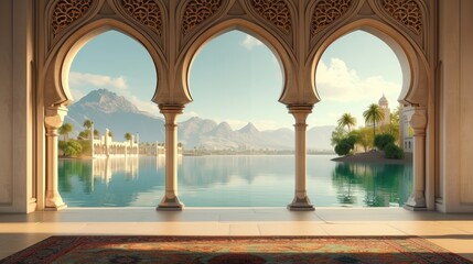 islamic architecture, Arched view of a lake and arches