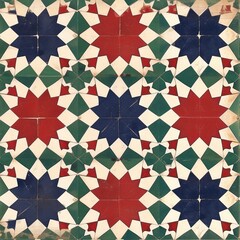 Endulus Elegance, A Vibrant Islamic Pattern Infused with Rich Red, Green, and Blue Hues, Celebrating Tradition and Artistry.