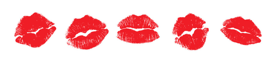 lip prints of different women kiss on a white background. Kiss prints set