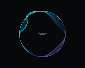 Abstract circle round frame by lines wavy flowing blue green gradient isolated on black background. Vector in concept modern, technology, science, music.