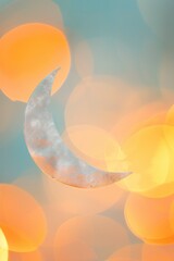 Eid Mubarak, Crescent Moon Illuminating a Joyful Bokeh Background, Signifying the Celebratory Spirit of the Occasion.