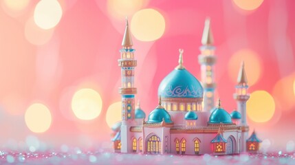 Ramadan Kareem Celebration, A Majestic Islamic Mosque, Symbolizing the Spirit of Eid Mubarak and the Joyous Festivities.
