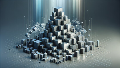 Fototapeta premium Minimalistic Big Data Hub with Geometric Shapes and Metallic Tones