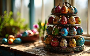 Whimsical Easter Egg Carousel with Spinning Colors