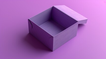 A broad slate square folding gift box, fully open, showcased on a vibrant lilac background.