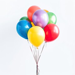 Bunch of colorful balloons on white background. Festive decor