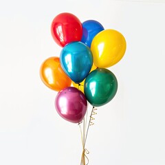 Bunch of colorful balloons on white background. Festive decor