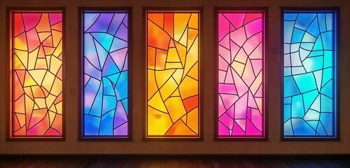 A set of empty frame mockups with a stained glass effect, creating a colorful, light-filled display