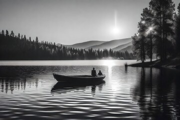 Explore the calm waters of a lake on a Sunday night through a retro minimalist monochromatic lens.