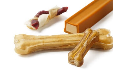 Dog food treats isolated on white background