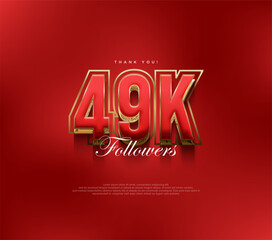Thank you 49k followers greetings, bold and strong red design for social media posts.