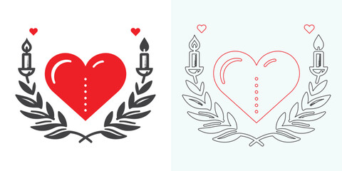 Love Heart Symbol Icons . Love Illustration Set with Solid and Outline Vector Hearts