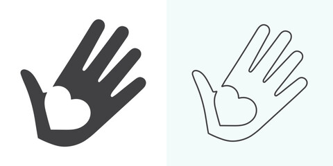 Heart in hand icons set. Hands-holding heart icon. Love icon. Health, medicine symbol. Voluntary signs. St. Valentine's Day concept. Vector isolated on the white background