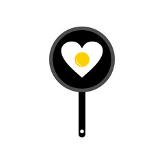 Heart shaped fried egg. Fried eggs on frying pan. Isometric vector illustration. Isolated on white background