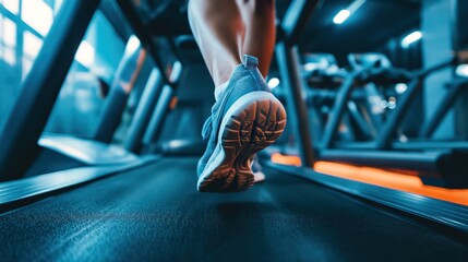 Fototapeta na wymiar Fitness person running on track treadmill. Generative AI