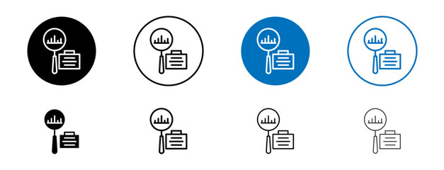 Job Analysis Line Icon Set. Research Discovery Compliance Gap Symbol in black and blue color.