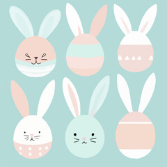 Posters with white bunny silhouettes, spring flowers and colored eggs. Vector flat illustration. Holiday banner, flyer or greeting voucher, brochure design template layout