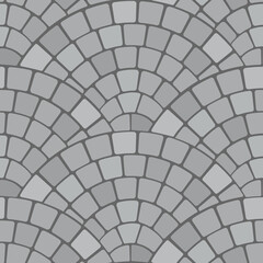 Cobble fan or European pavement tile pattern, grey cobblestone for street or alley. Vector pebble paved sidewalk, granite blocks top view plan