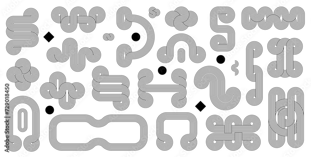 Poster geometric line zen arch patterns, nordic figures and stroke shapes. vintage line art geometric shape