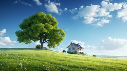 Obraz premium landscape with a house in the field