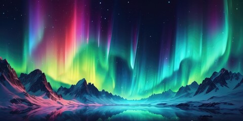 Obraz premium Colorful Aurora Borealis, Starry night sky, Masterpiece art