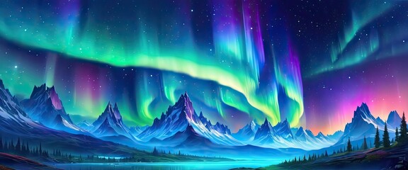 Colorful Aurora Borealis, Starry night sky, Masterpiece art