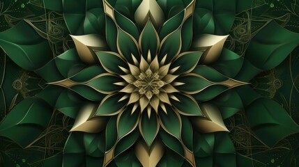 Opulent Mandala Radiance, A Luxury Geometric Design with Gold Gradient Illuminating Dark Green, Crafting a Majestic and Elegant Background.