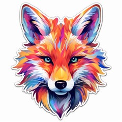 fox sticker, print, white background. isolate, vibrant color. a predatory animal.